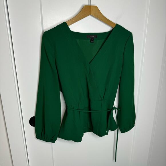 J. Crew Green Wrap Blouse - Picture 2 of 9